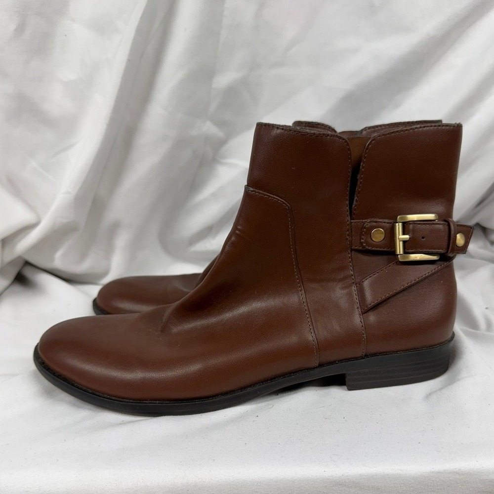 Cole Haan Women's 10B Waterproof Brown Suede Leather Chunky Buckle Booties